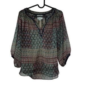 Maeve by Anthropologie Floral Print Sheer Poppy Peasant Blouse Size XS